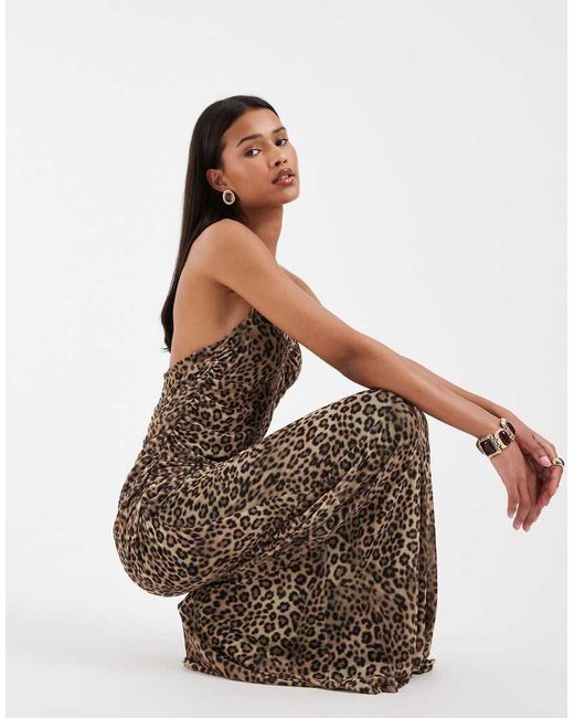 ASOS Brown Printed Leopard Mesh Dress With Sweetheart Halter Neckline