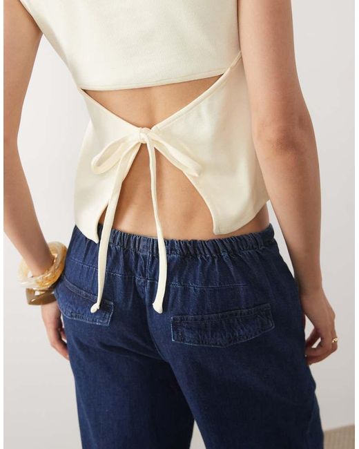 ASOS Blue Slash Neck Tie Back Tank Top