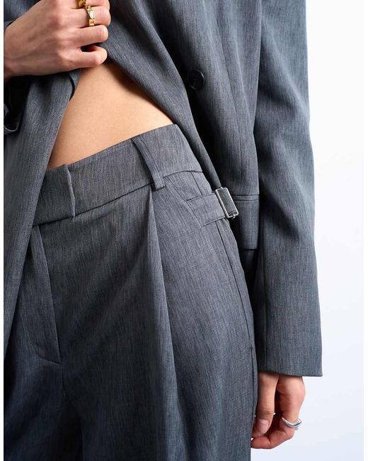 TOPSHOP Blue Tonic Pleated Suit Trouser With Side Buckle
