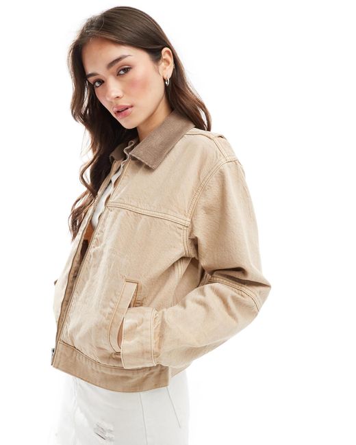 Veste en jean zippée à col style workwear - fauve Abercrombie & Fitch en coloris Natural