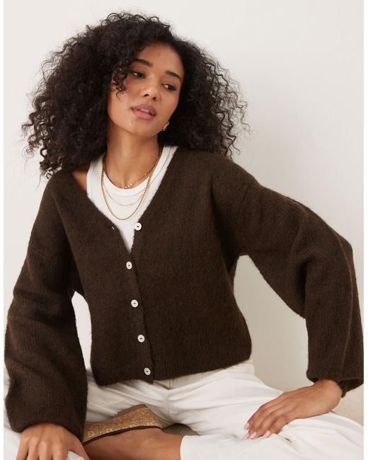 Gina Tricot Brown V Neck Knitted Wool Alpaca Cardigan