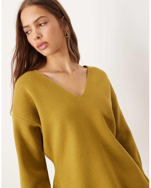 ASOS Yellow Extreme Low V Neck Waisted Top