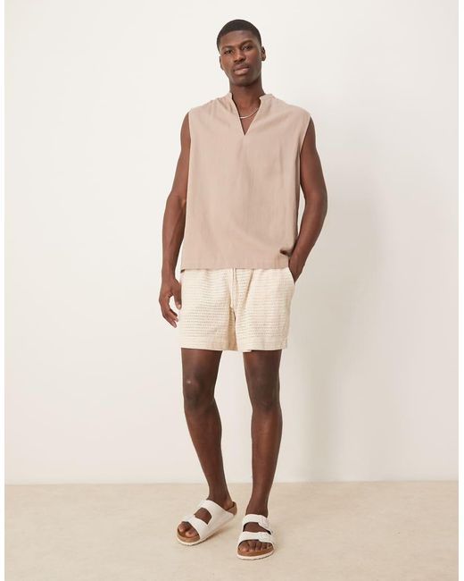 ASOS Natural Overhead Shirt With Grandad Collar for men