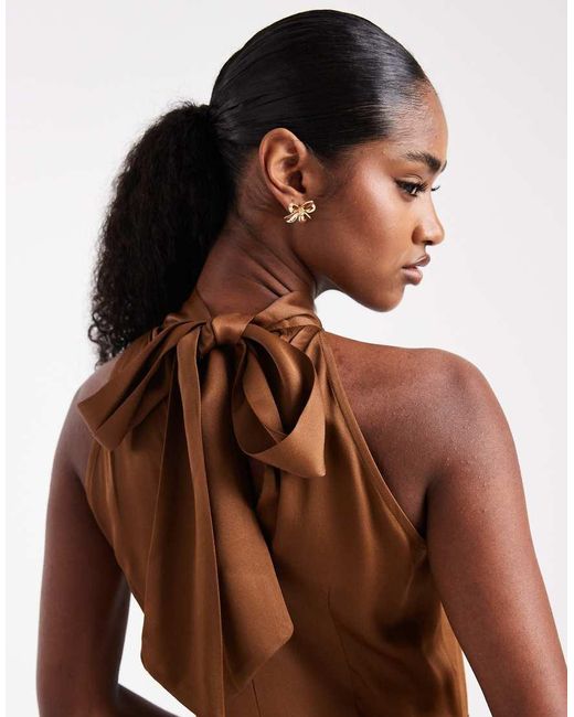 Maids To Measure Brown Bridesmaid Halter Neck Maxi Dress