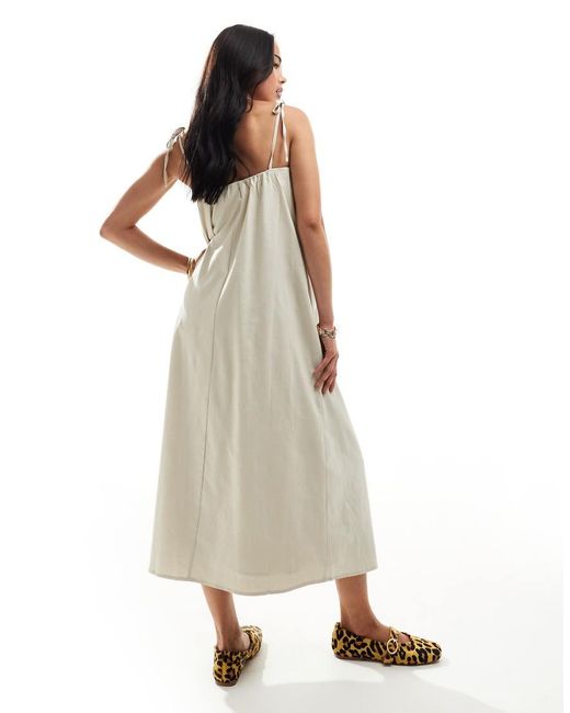 NA-KD Natural Linen Blend Strapless Midi Dress