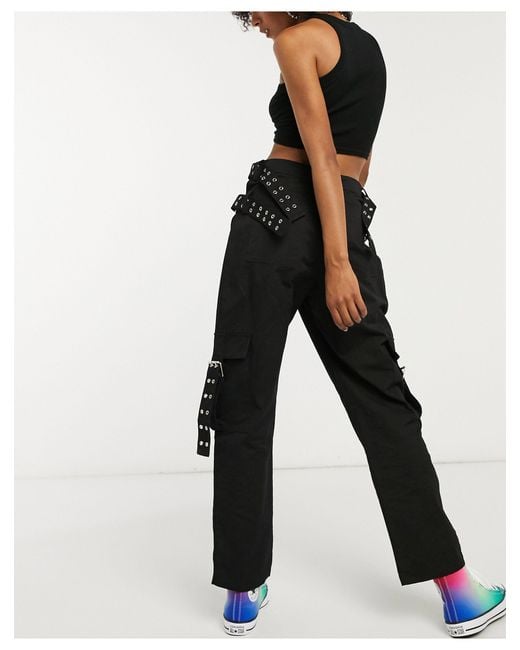 The Ragged Priest Cargo Pants With Cut Out Hips And Buckles in Black Lyst Australia