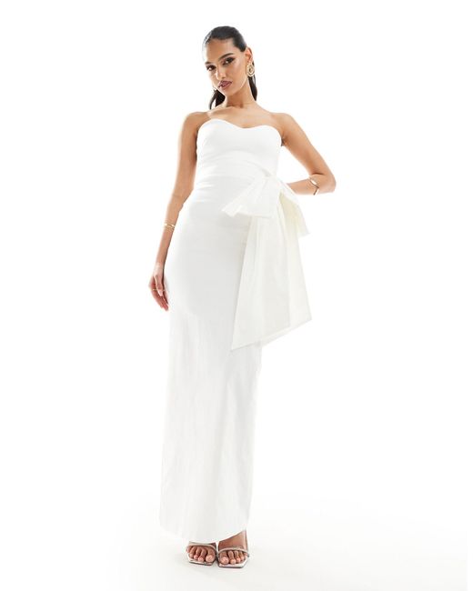 Vesper White Exclusive Bandeau Oversized Bow Maxi Dress