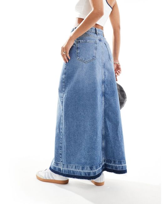 Object Blue Denim Maxi Skirt With Front Split