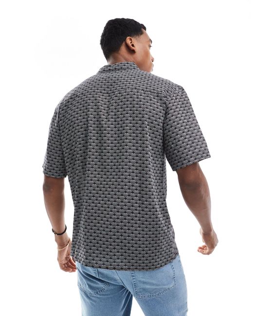 Threadbare Gray Short Sleeve Printed Revere Collar Shirt for men