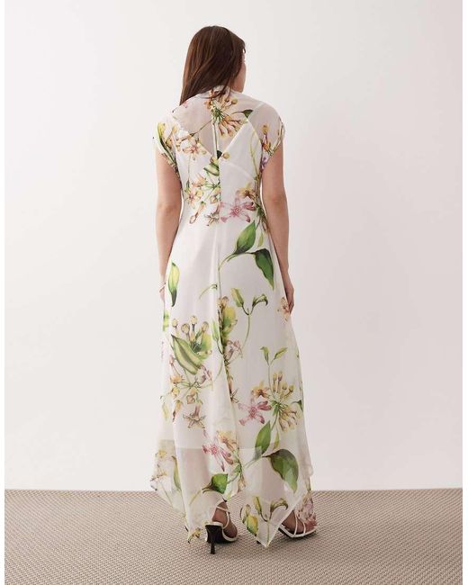 ASOS Natural Asos Design Petite High Neck Hanky Hem Chiffon Maxi Dress