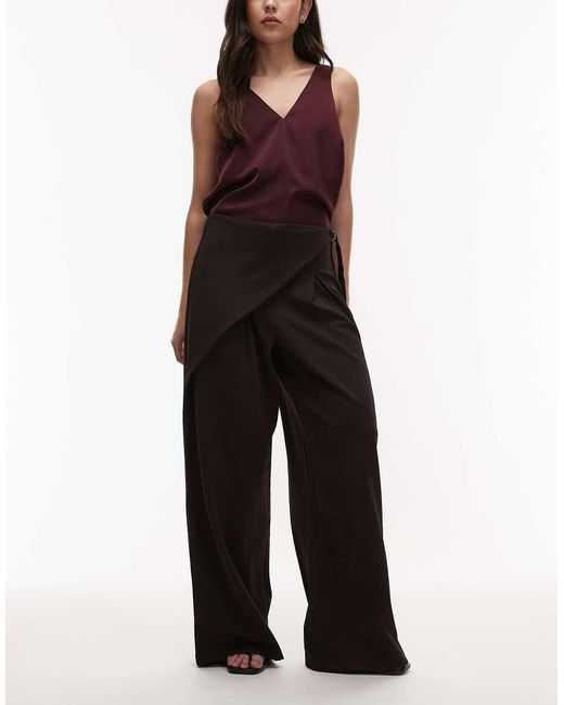 ASOS Blue Slinky Twill Tailored Wide Leg Trouser With Skirt Wrap Detail