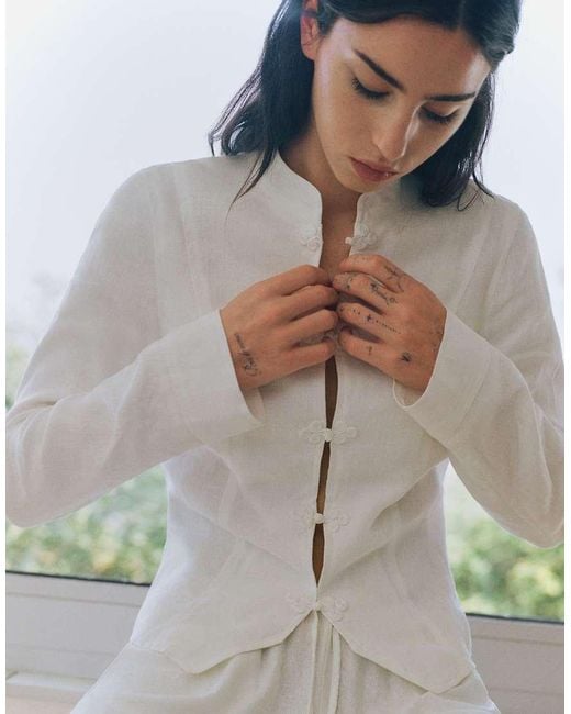 Pull&Bear Gray 100% Linen toggle Jacket