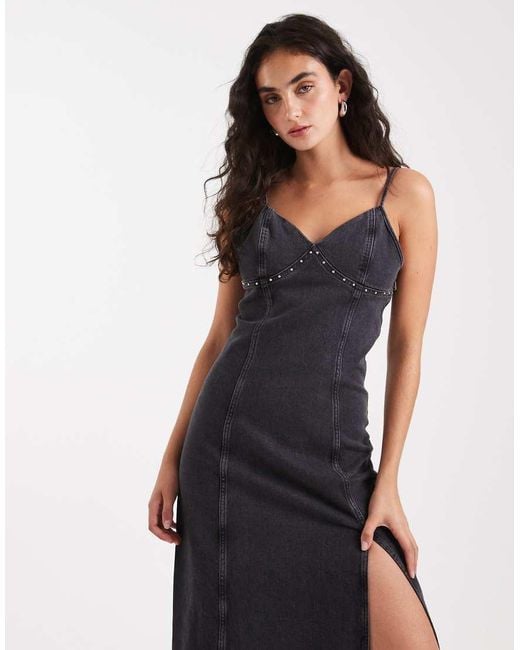 Tommy Hilfiger Black Studded Denim Maxi Dress