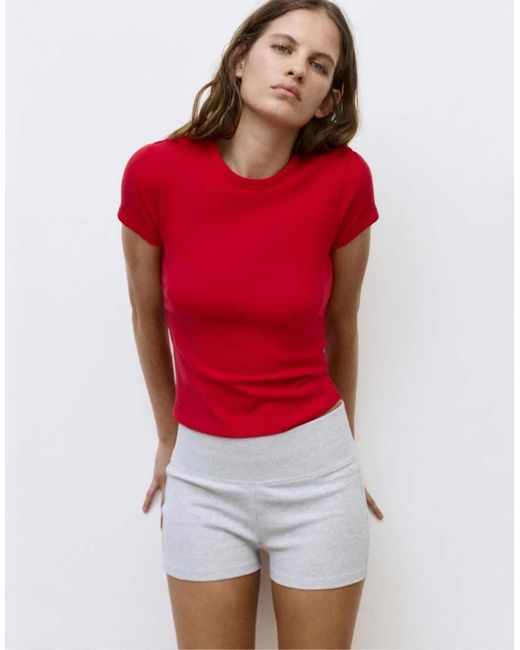 Pull&Bear Red Fitted Short Sleeve T-shirt