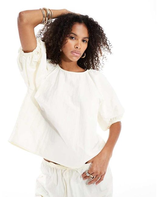 ASOS White Puff Sleeve Raglan Blouse