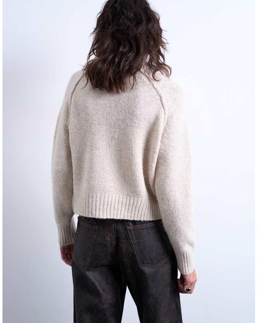 TOPSHOP Brown Knit Raglan Exposed Seams Sweater