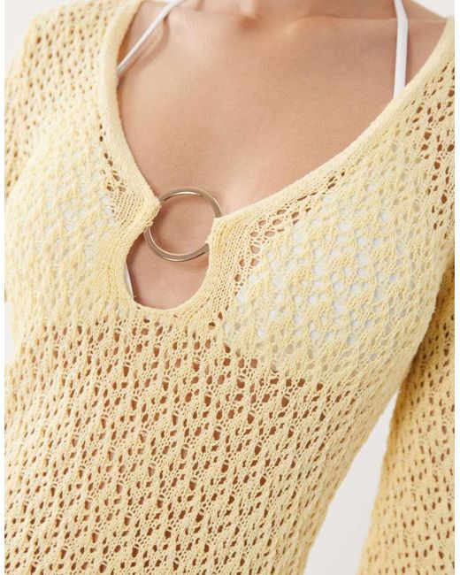 New Look Natural Ring Detail Crochet Kaftan