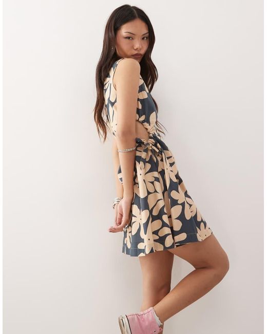 Reclaimed Vintage White Mini Dress With Cutouts And Tie Sides