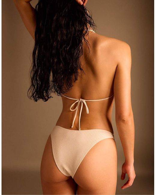 Stradivarius Brown Shimmer Ribbed Triangle Bikini Top