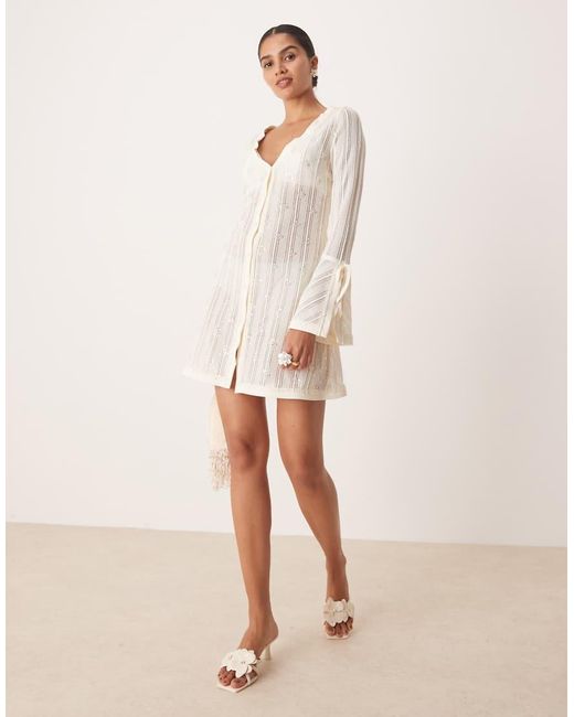 Amy Lynn Natural Embellished Knit Button Through Mini Dress