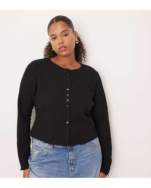ASOS Black Asos Design Curve Textured Button Through Long Sleeve Top