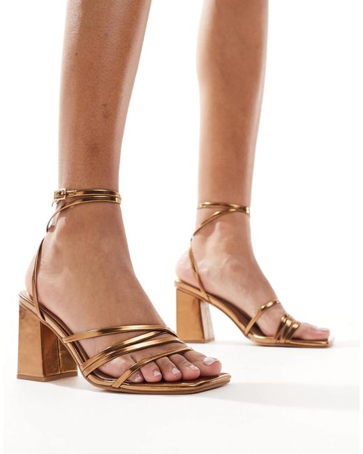London Rebel Brown Audrey Block Heel Strappy Sandal