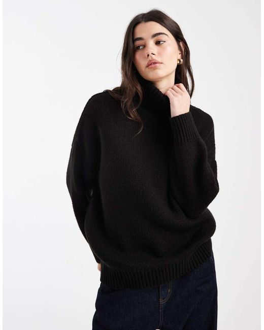 Miss Selfridge Black Roll Neck Split Hem Jumper