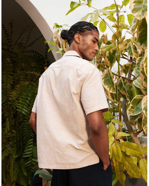Abercrombie & Fitch – strukturiertes, kurzärmliges hemd aus leinen in Natural für Herren