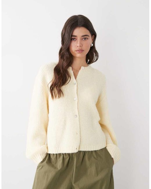 Monki Natural Button Up Knitted Cardigan