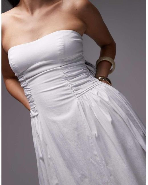 Mango Gray Featuring Kaia Gerber Bandeau Ruched Bodice Cotton Maxi Dress