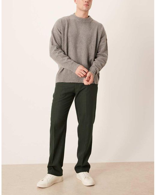 ASOS Green Smart Straight Leg Trousers With Wool for men