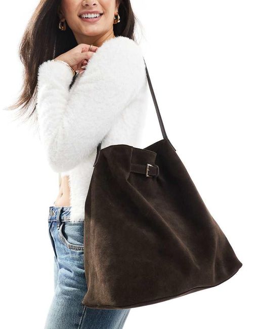ASOS Suède Tote Tas Met Gespdetails in het Black