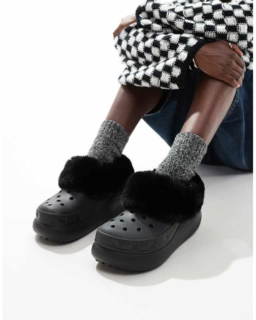 CROCSTM Black Furever Crush Fur Lined Clog