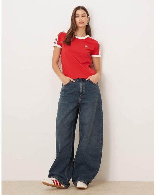 Adidas Originals Red 3 Stripes Slim Tee