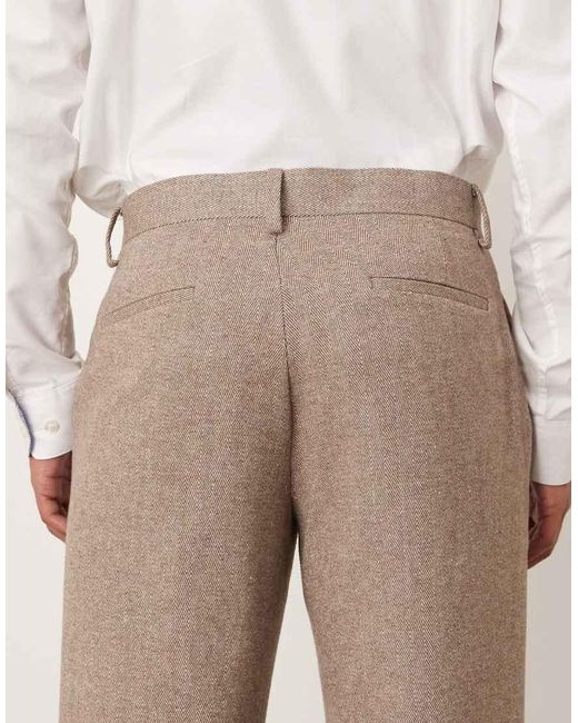 Pantalones De Vestir De Pernera Recta Con Patrón De Espiga De Mezcla Lana De -Neutro ASOS de hombre de color Natural