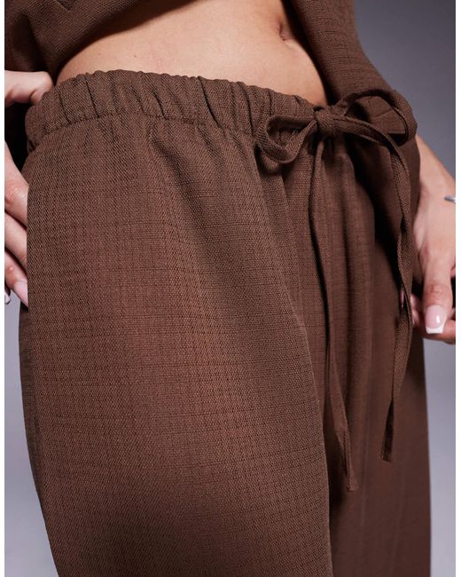 ASOS Natural Linen Look Tailored Tie Waist Pull On Trousers Co-ord