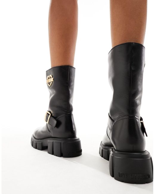 Love Moschino Black Biker Ankle Boots