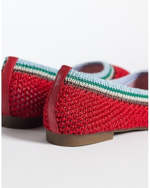 SEQWL Red Woven Lace Up Ballet Flat