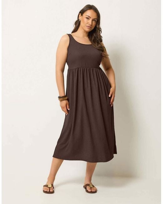 Yours Clothing Brown Crinkle Midi Dress