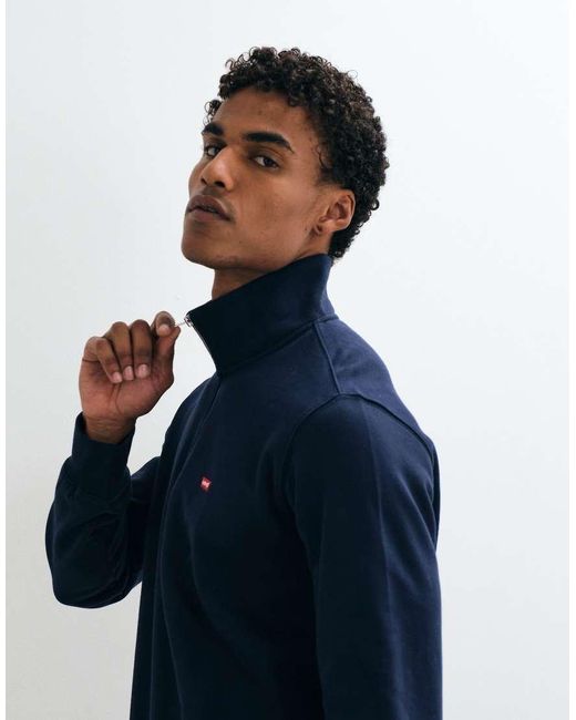 Levi's Blue Original Batwing Logo Half Zip Sweatshirt for men