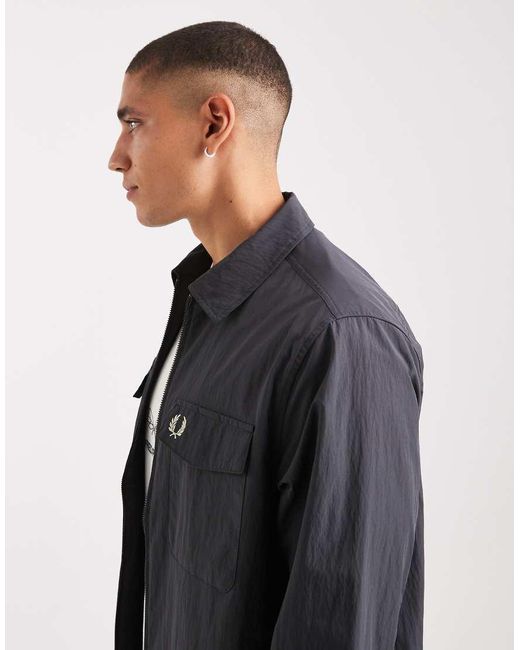 Fred Perry Gray Zip Through Overshirt Jacket for men