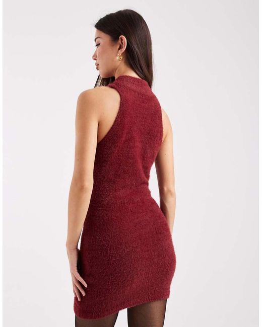 ONLY Red High Neck Fluffy Knit Mini Dress