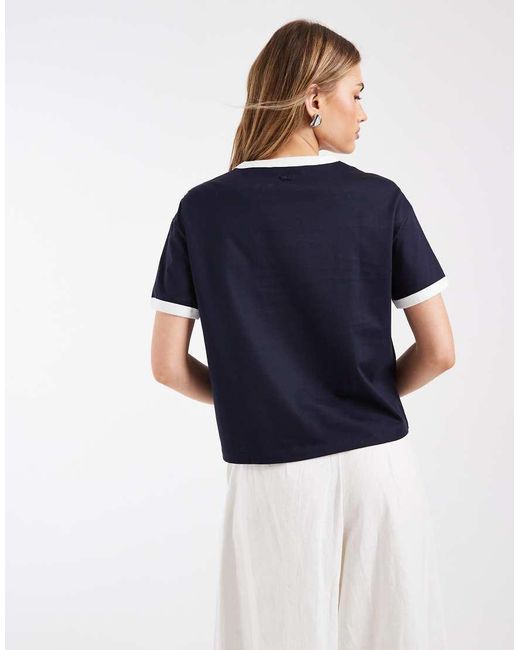 Lacoste Blue Central Logo Ringer T-Shirt