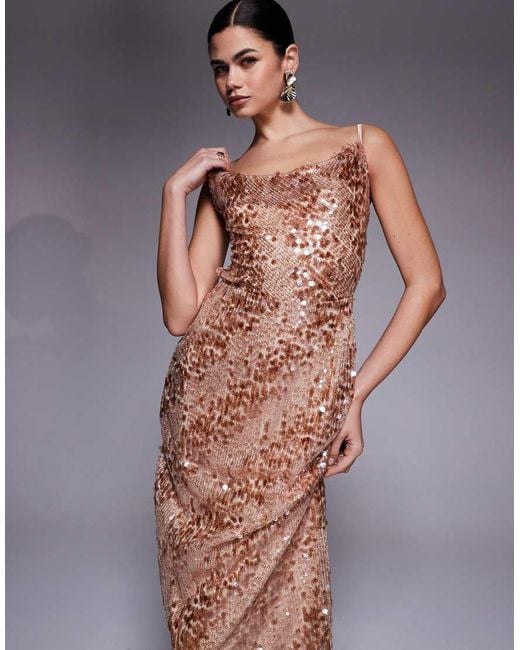 TFNC London Purple Sequin Cowl Neck Open Back Midi Dress