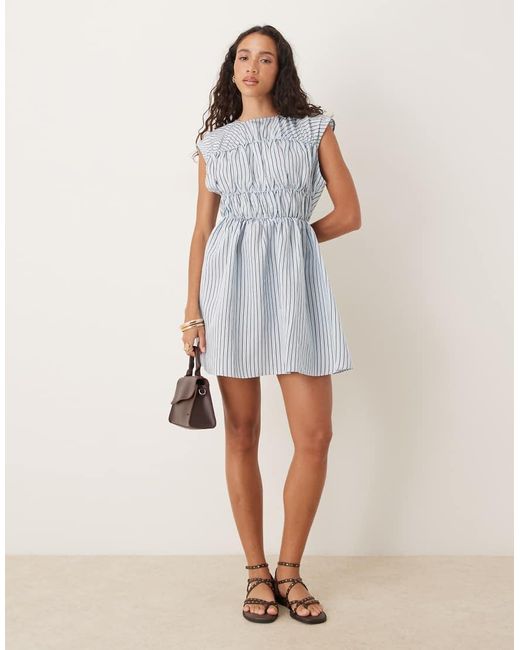 ASOS Natural Ruched Bodice Doubly Skirt Mini Dress