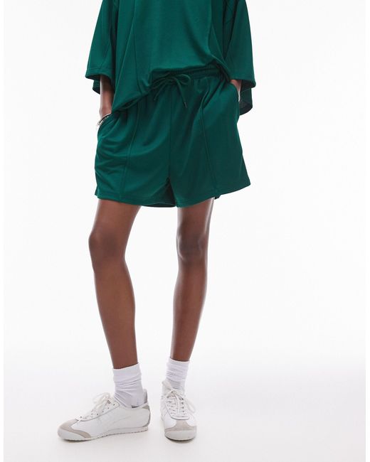 TOPSHOP Green Co-ord Sporty Picot Longline Shorts