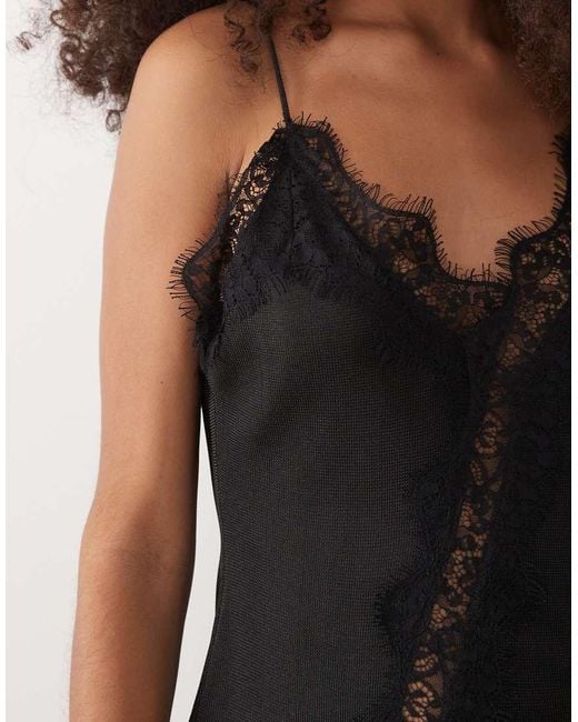 Mango Black Asymmetric Compact Cami With Lace Trim