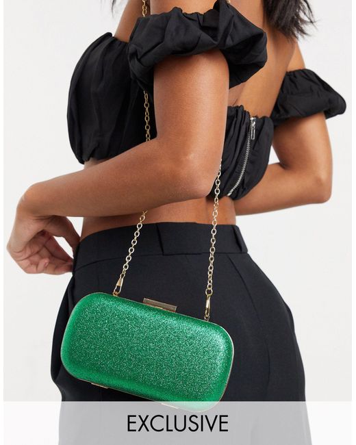 Bolso clutch esmeralda brillante exclusivo True Decadence de color Green