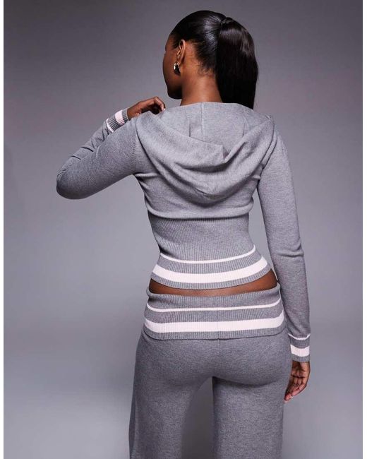 Edikted Gray Kaliya Co-ord Stripey Knit Zip Up Hoodie