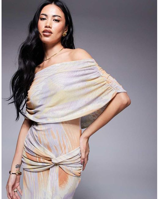 ASOS Maxi Jurk Met Gedrapeerd Mesh Lijfje En Extreme Ruches in het Gray